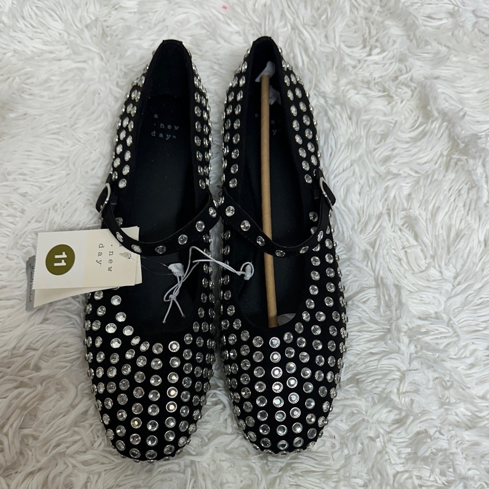 a new day Black and Silver Studded Flats - Picture 1 of 9